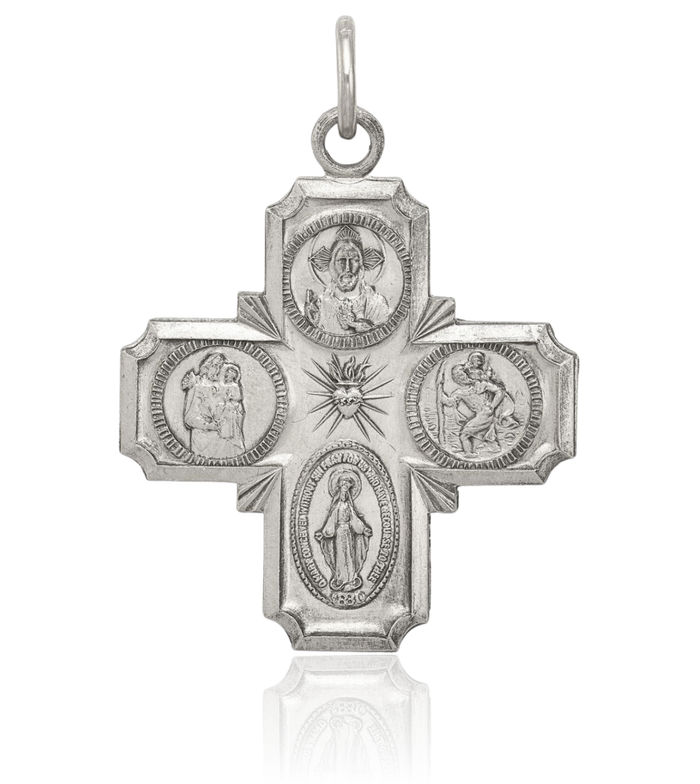 925 Sterling Silver Vintage Four Way Holy Cross Religious Medal Necklace Christian Pendant Scapular Charm