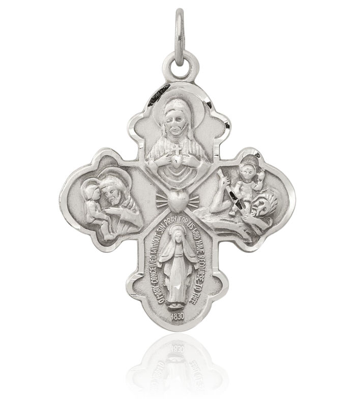 925 Sterling Silver Vintage Four Way Holy Cross Religious Medal Necklace Christian Pendant Scapular Charm