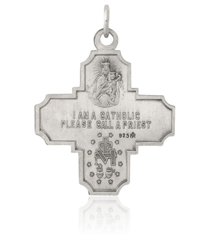 925 Sterling Silver Vintage Four Way Holy Cross Religious Medal Necklace Christian Pendant Scapular Charm