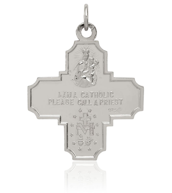 925 Sterling Silver Four Way Holy Cross Reversible Religious Medal Necklace Christian Pendant Scapular Charm