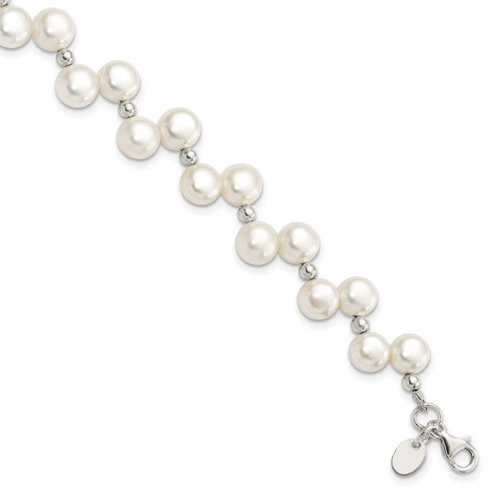 925 Sterling Silver Freshwater Cultured Button Pearl Chain Bracelet