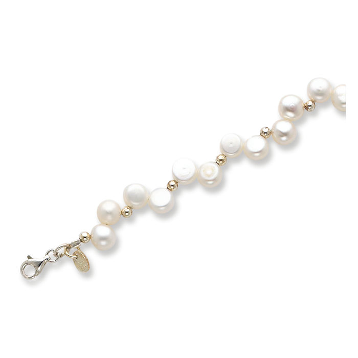 925 Sterling Silver Freshwater Cultured Button Pearl Chain Bracelet