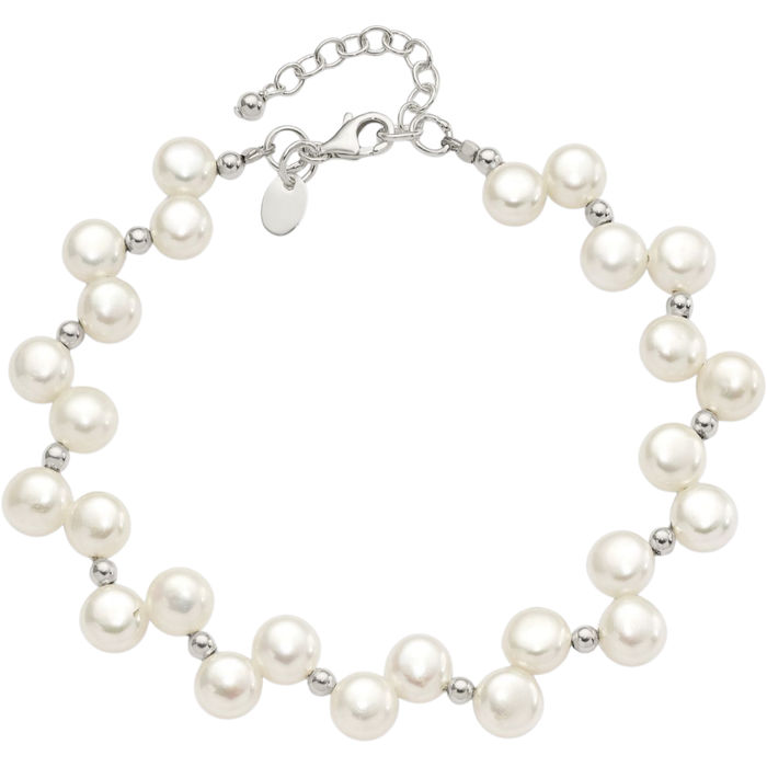 925 Sterling Silver Freshwater Cultured Button Pearl Chain Bracelet