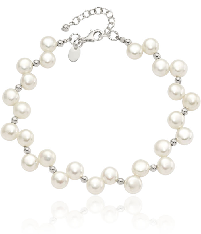 925 Sterling Silver Freshwater Cultured Button Pearl Chain Bracelet
