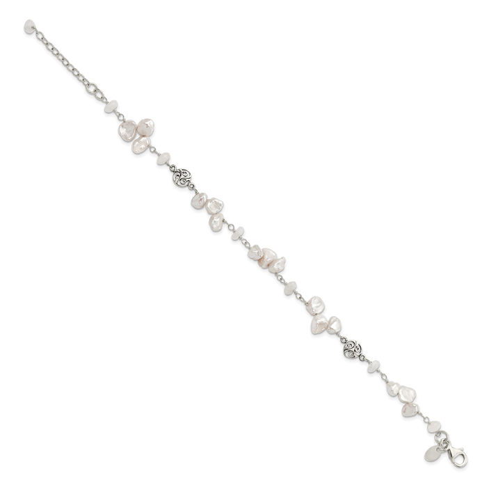 925 Sterling Silver Freshwater Cultured Keshi Pearl Moonstone Chain Bracelet