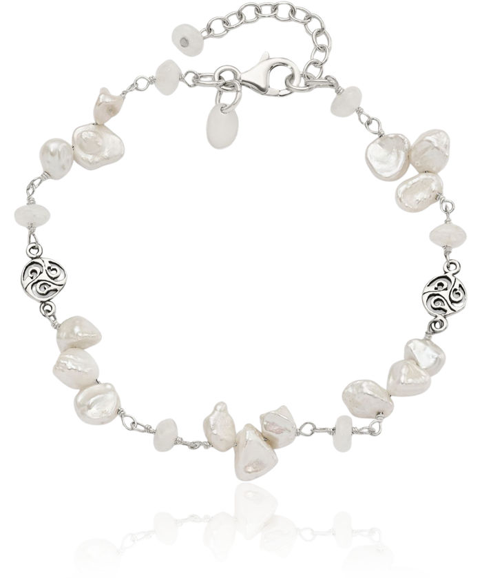 925 Sterling Silver Freshwater Cultured Keshi Pearl Moonstone Chain Bracelet