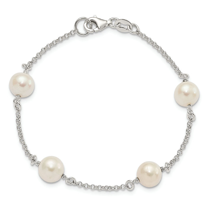 925 Sterling Silver Freshwater Cultured Pearl Chain Bracelet