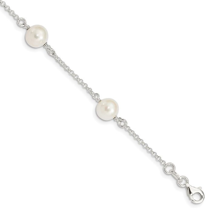 925 Sterling Silver Freshwater Cultured Pearl Chain Bracelet