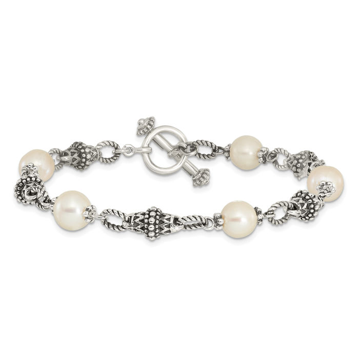 925 Sterling Silver 8mm Freshwater Cultured Pearl Chain Bracelet - Picture 11 of 12