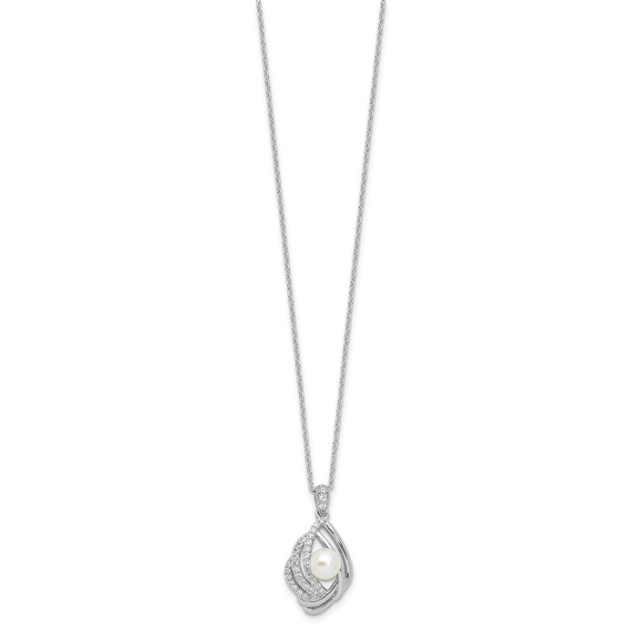 925 Sterling Silver Freshwater Cultured Pearl Cubic Zirconia CZ Teardrop Necklace Chain