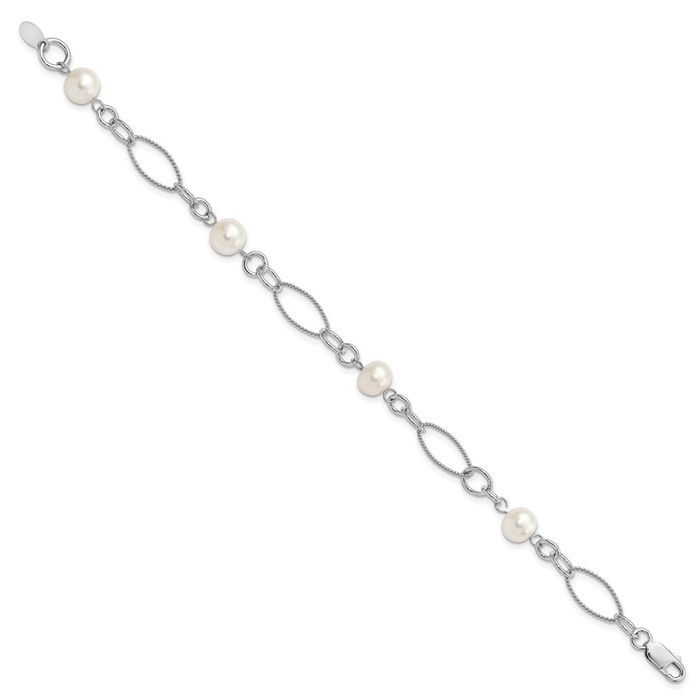 925 Sterling Silver Freshwater Cultured Pearl Chain Bracelet