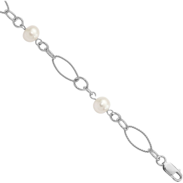 925 Sterling Silver Freshwater Cultured Pearl Chain Bracelet