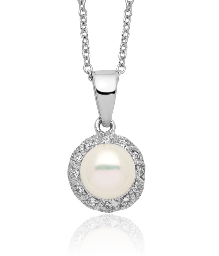 925 Sterling Silver Freshwater Cultured Pearl Cubic Zirconia CZ Necklace Chain