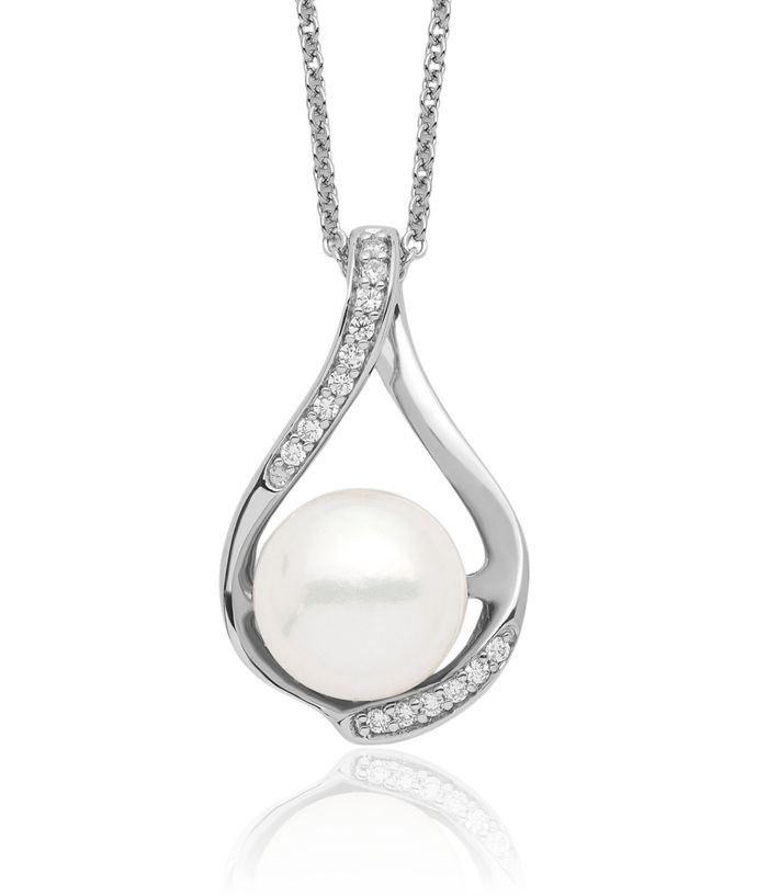 925 Sterling Silver Freshwater Cultured Pearl Cubic Zirconia CZ Forever Embrace Necklace Chain