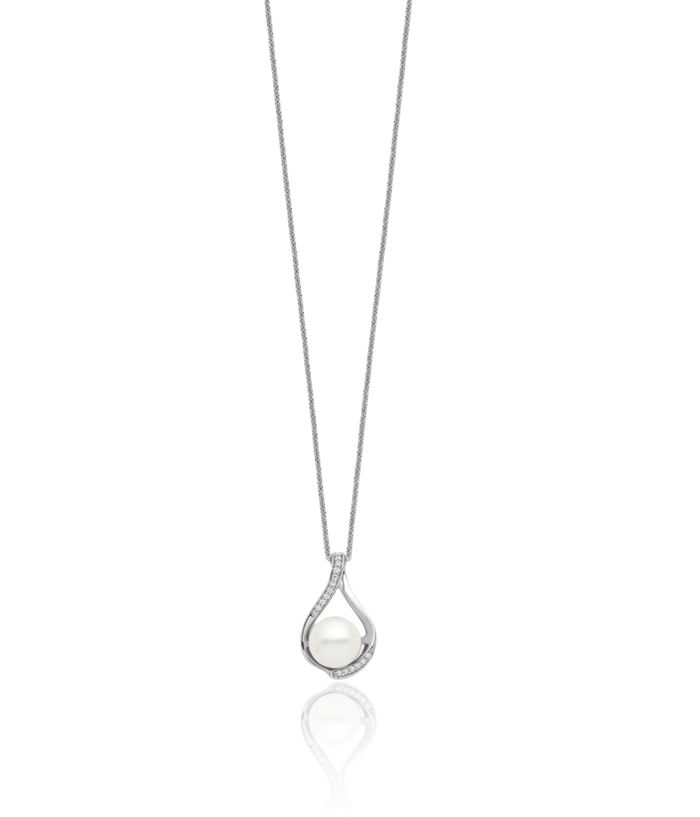 925 Sterling Silver Freshwater Cultured Pearl Cubic Zirconia CZ Forever Embrace Necklace Chain