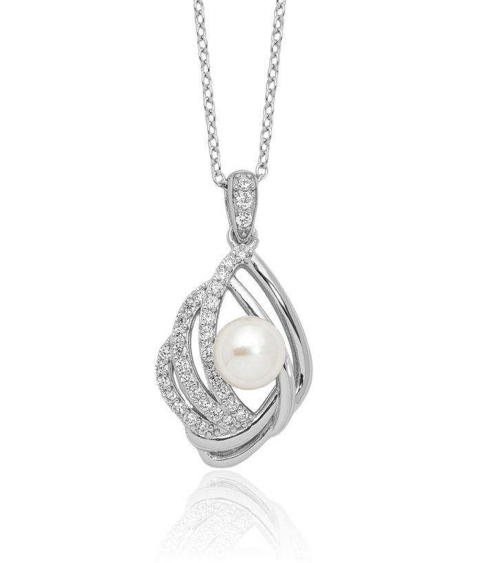 925 Sterling Silver Freshwater Cultured Pearl Cubic Zirconia CZ Teardrop Necklace Chain