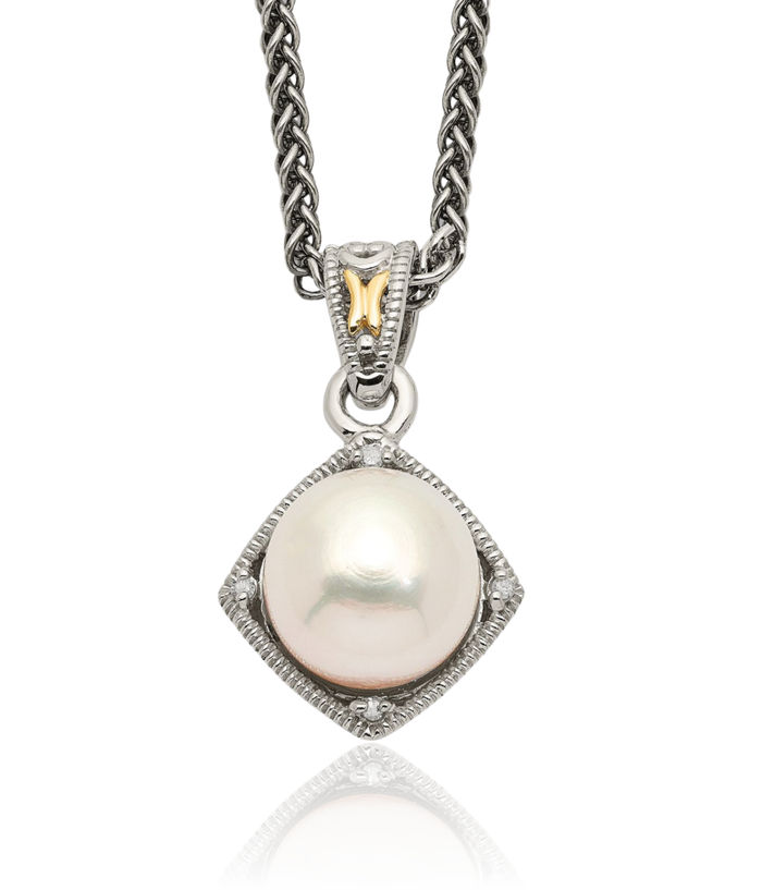 925 Sterling Silver Freshwater Cultured Pearl Diamond Chain Necklace