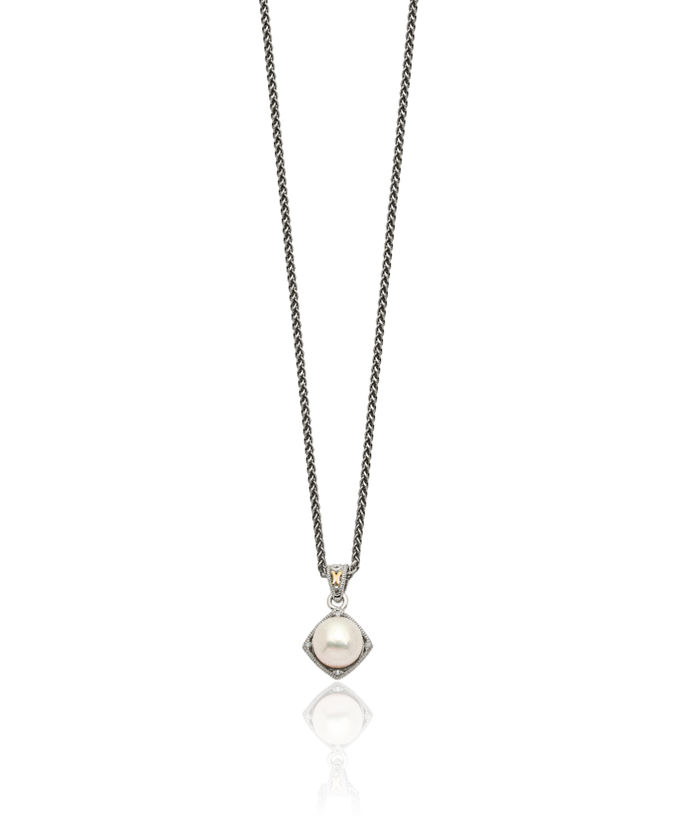 925 Sterling Silver Freshwater Cultured Pearl Diamond Chain Necklace