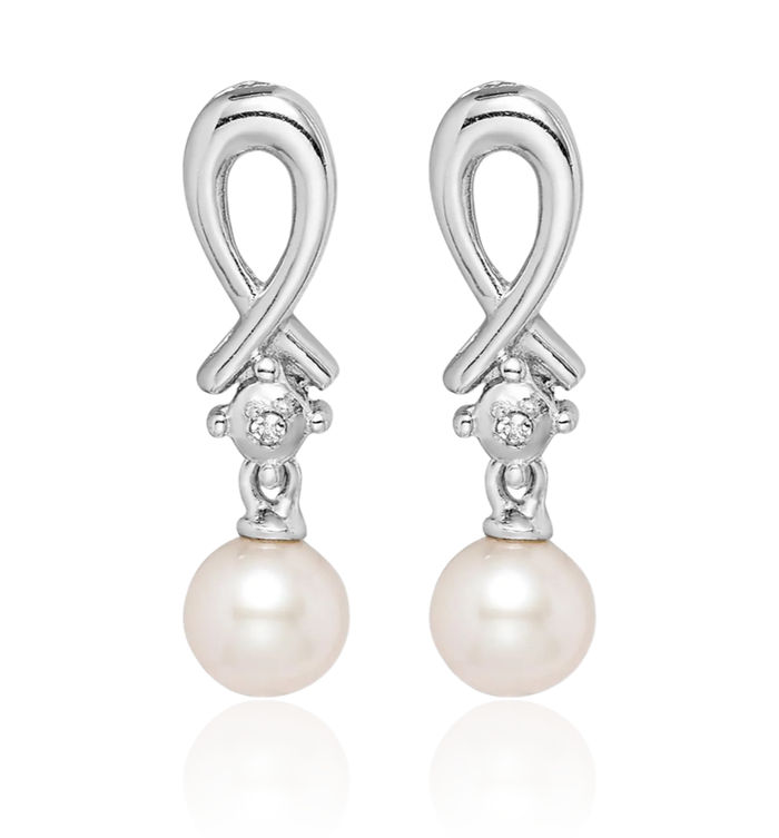 925 Sterling Silver Freshwater Cultured Pearl Diamond Drop Dangle Earrings June Birthstone Jewelry