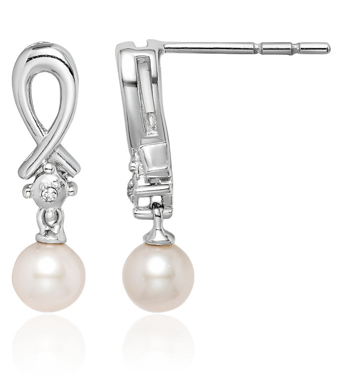 925 Sterling Silver Freshwater Cultured Pearl Diamond Drop Dangle Earrings June Birthstone Jewelry