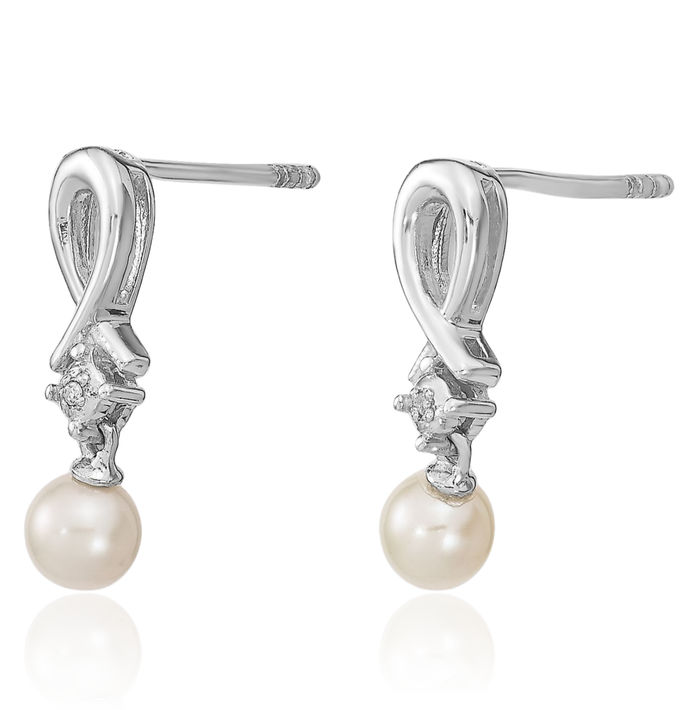 925 Sterling Silver Freshwater Cultured Pearl Diamond Drop Dangle Earrings June Birthstone Jewelry