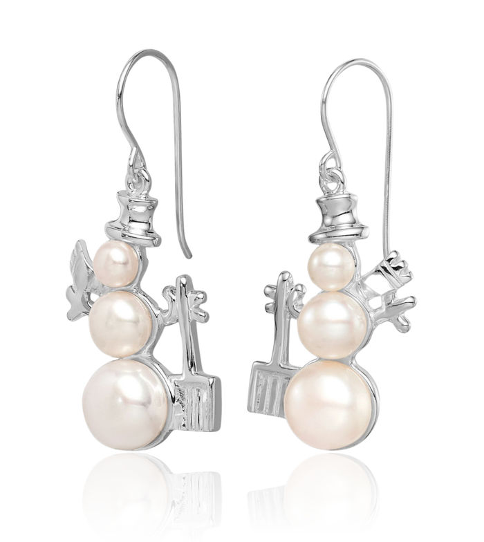 Sterling Silver Freshwater Cultured Pearl Snowman Dangle Earrings Sterling Silver Freshwater Cultured Pearl Snowman Dangle Earrings
