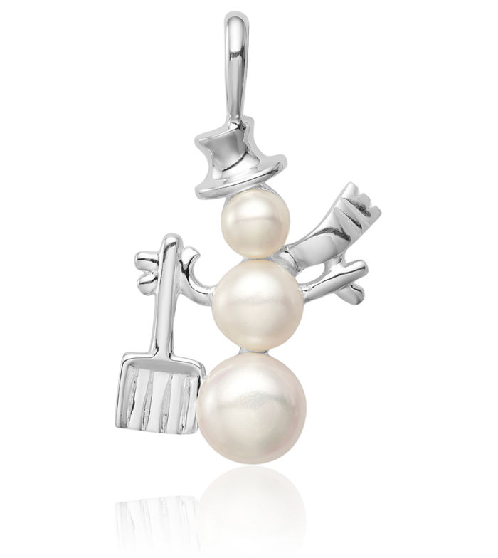 925 Sterling Silver Freshwater Cultured Pearl Snowman Necklace Chain Pendant Charm