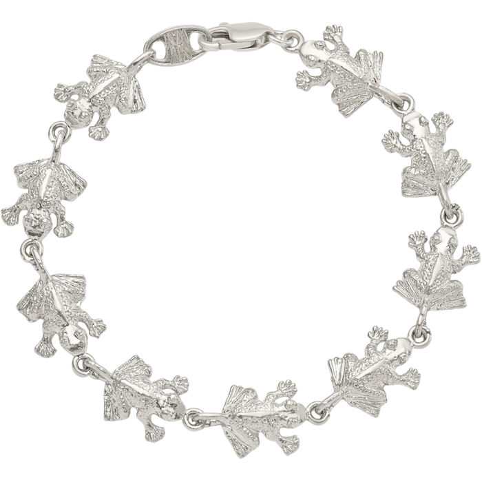 925 Sterling Silver Frogs Chain Charm Bracelet