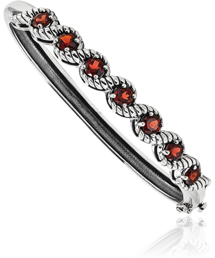 925 Sterling Silver Red Garnet Gemstone Bangle Bracelet