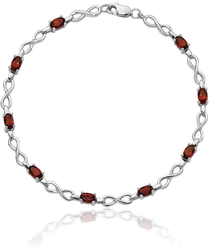 925 Sterling Silver Red Garnet Chain Tennis Charm Bracelet