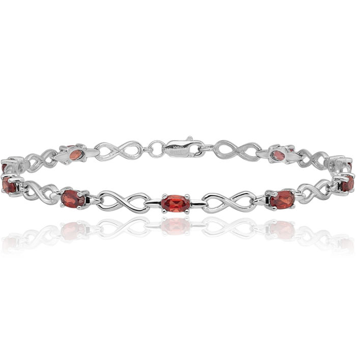 925 Sterling Silver Red Garnet Chain Tennis Charm Bracelet