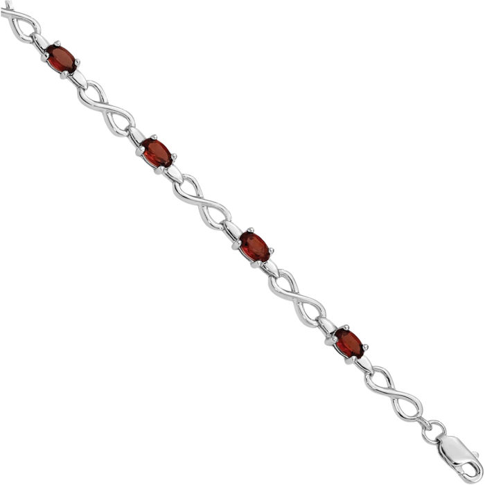 925 Sterling Silver Red Garnet Chain Tennis Charm Bracelet