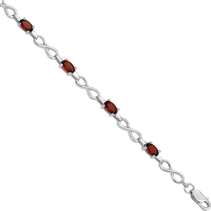 925 Sterling Silver Red Garnet Chain Tennis Charm Bracelet