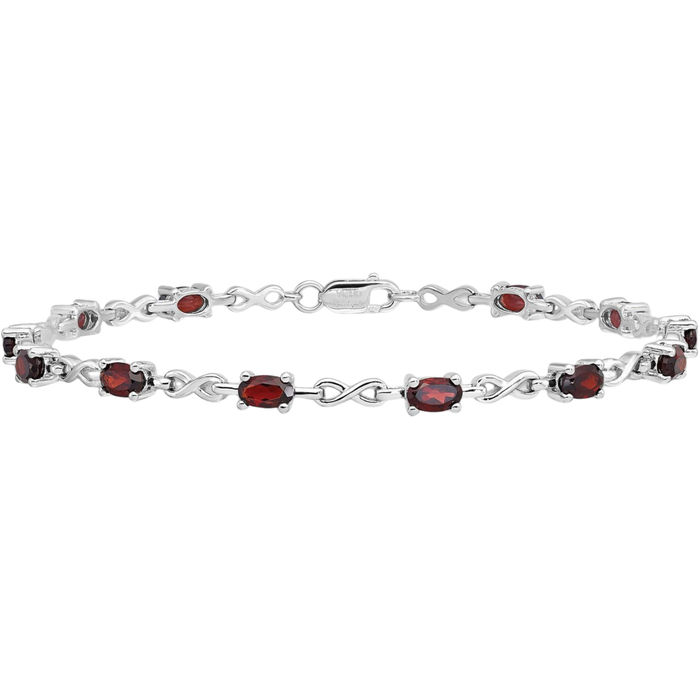 925 Sterling Silver Red Garnet Chain Tennis Charm Bracelet