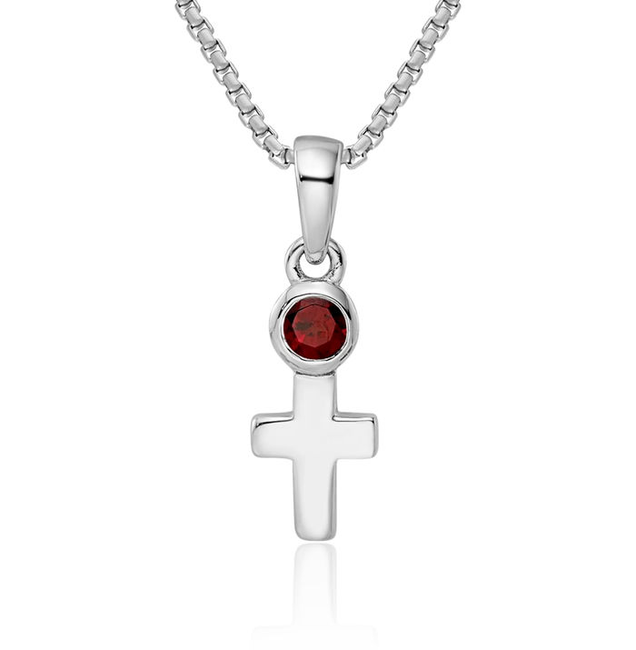 925 Sterling Silver Red Garnet Latin Mexican Holy Cross Necklace Gemstone Pendant Charm January Birthstone Jewelry