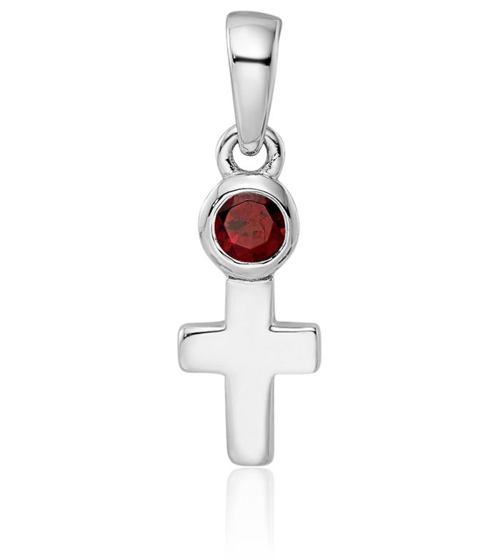 925 Sterling Silver Red Garnet Latin Mexican Holy Cross Necklace Gemstone Pendant Charm January Birthstone Jewelry