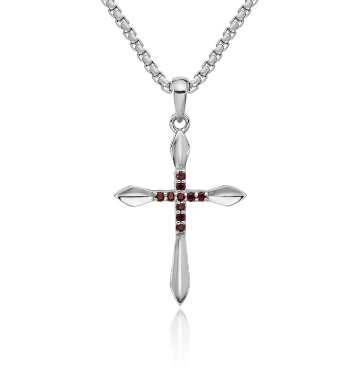 925 Sterling Silver Red Garnet Holy Cross Necklace Charm Gemstone Pendant