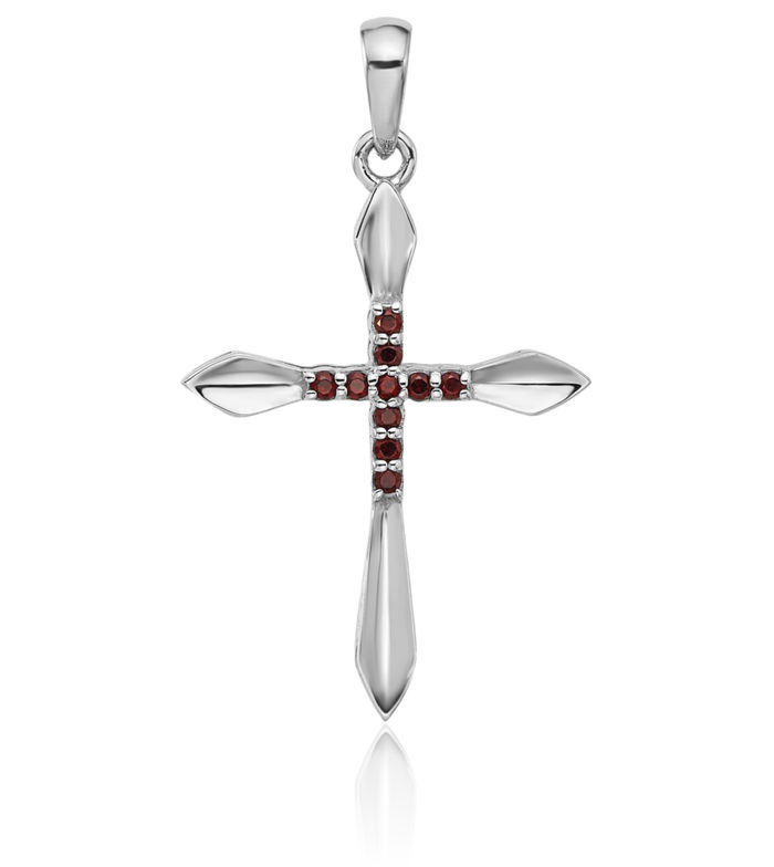 925 Sterling Silver Red Garnet Holy Cross Necklace Charm Gemstone Pendant