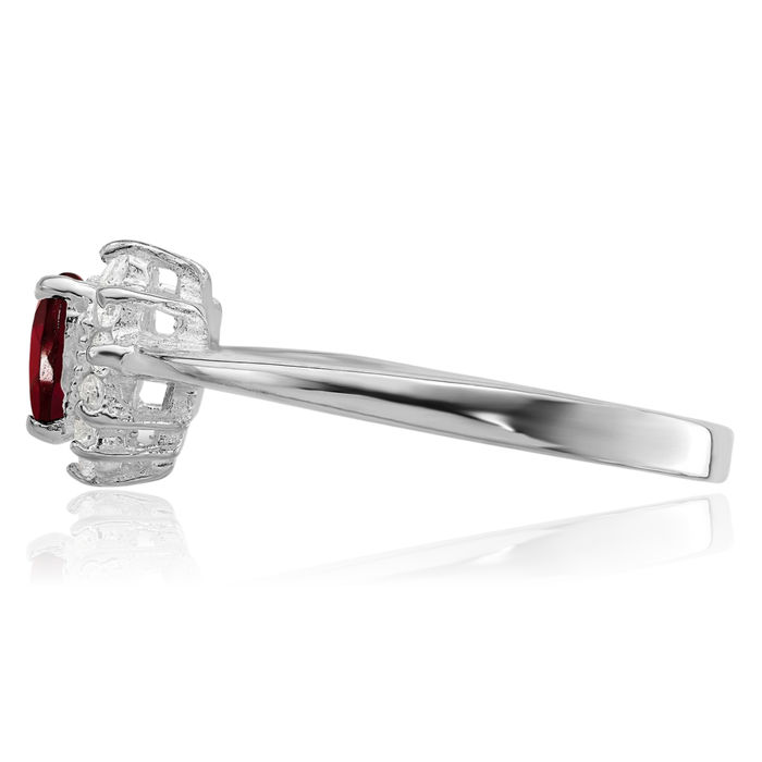 925 Sterling Silver Red Garnet Cubic Zirconia CZ Heart Ring Gemstone Love Band January Birthstone Jewelry