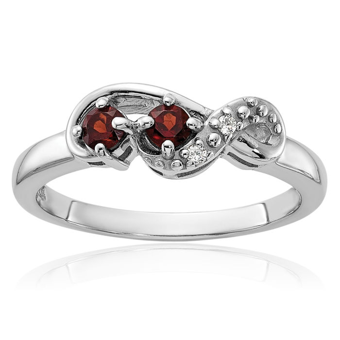 925 Sterling Silver Red Garnet Cubic Zirconia CZ Ring Gemstone Band January Birthstone Jewelry