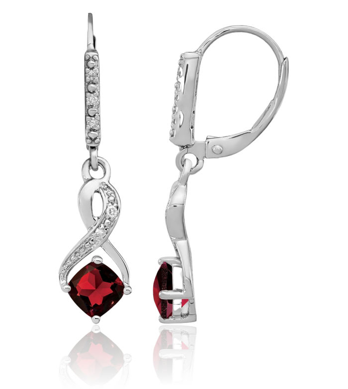 925 Sterling Silver Red Garnet Diamond Drop Dangle Earrings January Birthstone Jewelry