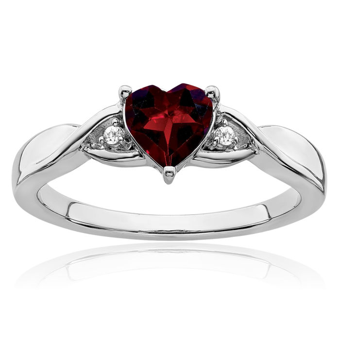 925 Sterling Silver Red Garnet Diamond Heart Ring Love Band January Birthstone Jewelry