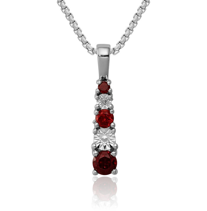 925 Sterling Silver Red Garnet Diamond Necklace Gemstone Pendant Charm