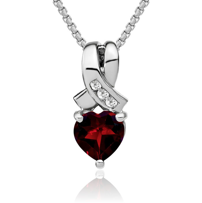 925 Sterling Silver Red Garnet Diamond Necklace Heart Charm Gemstone Pendant January Birthstone Jewelry