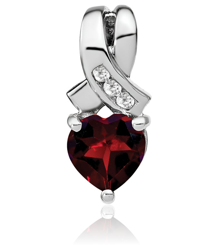 925 Sterling Silver Red Garnet Diamond Necklace Heart Charm Gemstone Pendant January Birthstone Jewelry