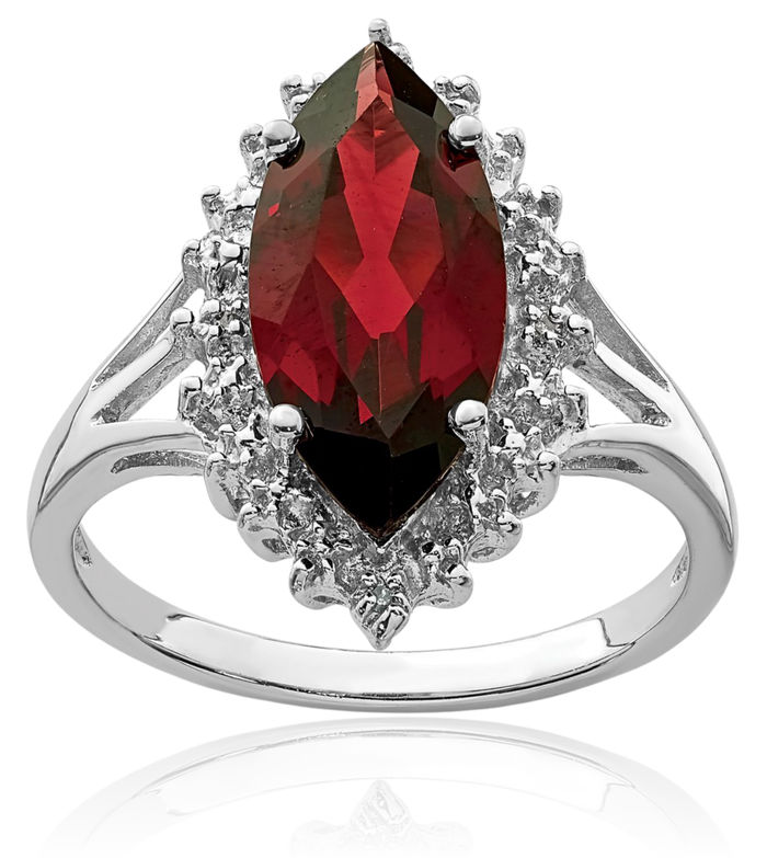 925 Sterling Silver Red Garnet Diamond Ring Gemstone Band