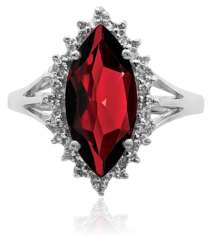 925 Sterling Silver Red Garnet Diamond Ring Gemstone Band