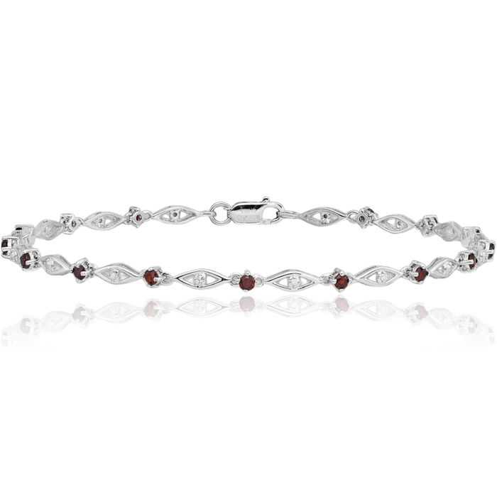 925 Sterling Silver Red Garnet Diamond Chain Gemstone Tennis Bracelet