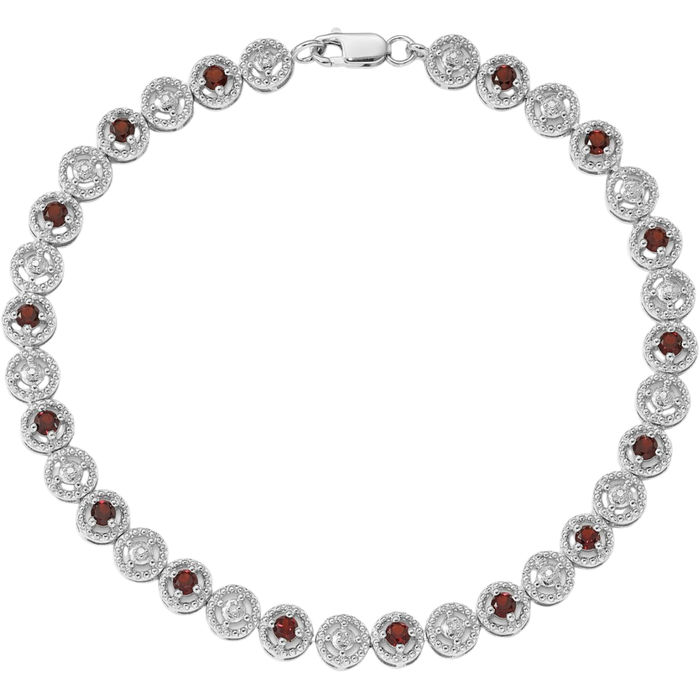 925 Sterling Silver Red Garnet Diamond Chain Gemstone Tennis Bracelet