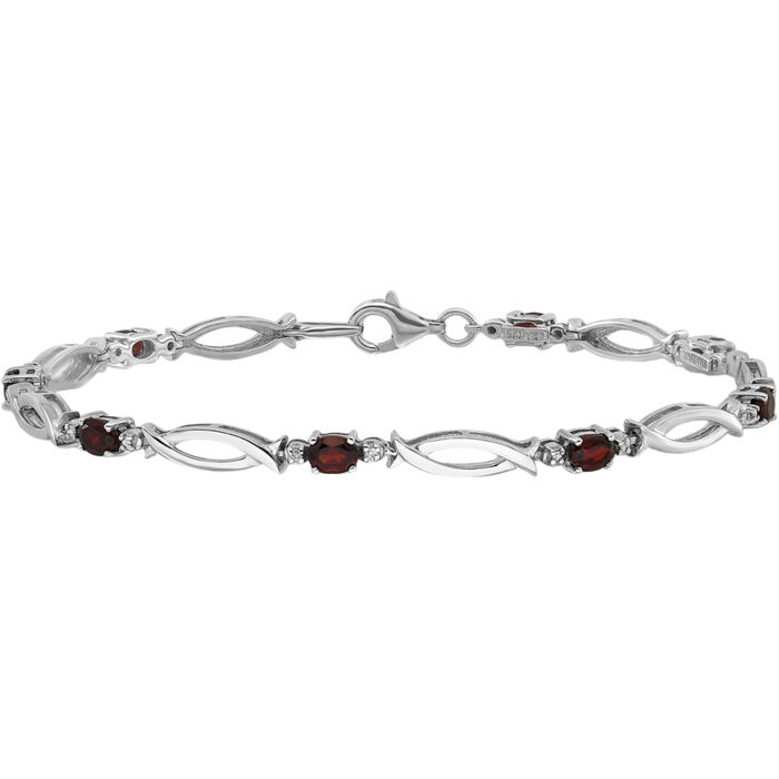 925 Sterling Silver Red Garnet Diamond Chain Gemstone Tennis Bracelet